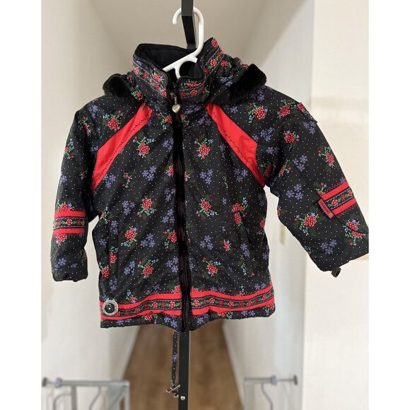 Obermeyer Kids Puffer Jacket - Black and Red Floral - Picture 1 of 8
